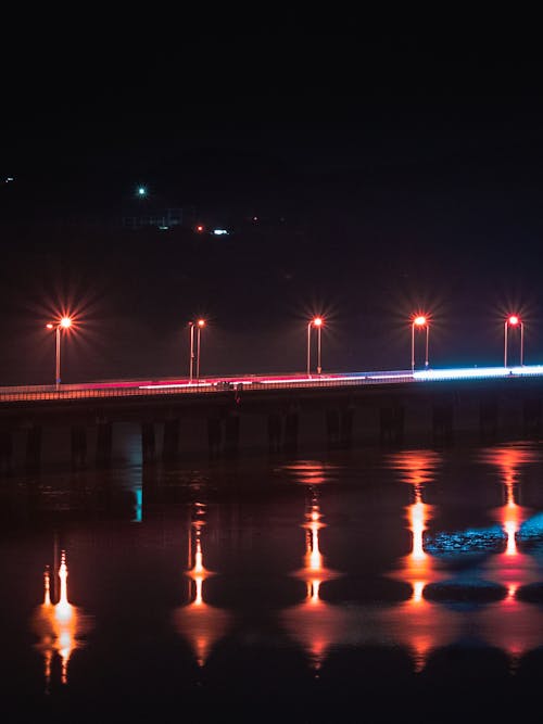 dikey atış, gece, ırmak içeren Ücretsiz stok fotoğraf