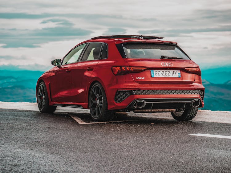 Red Audi RS 3 Parked On The Road