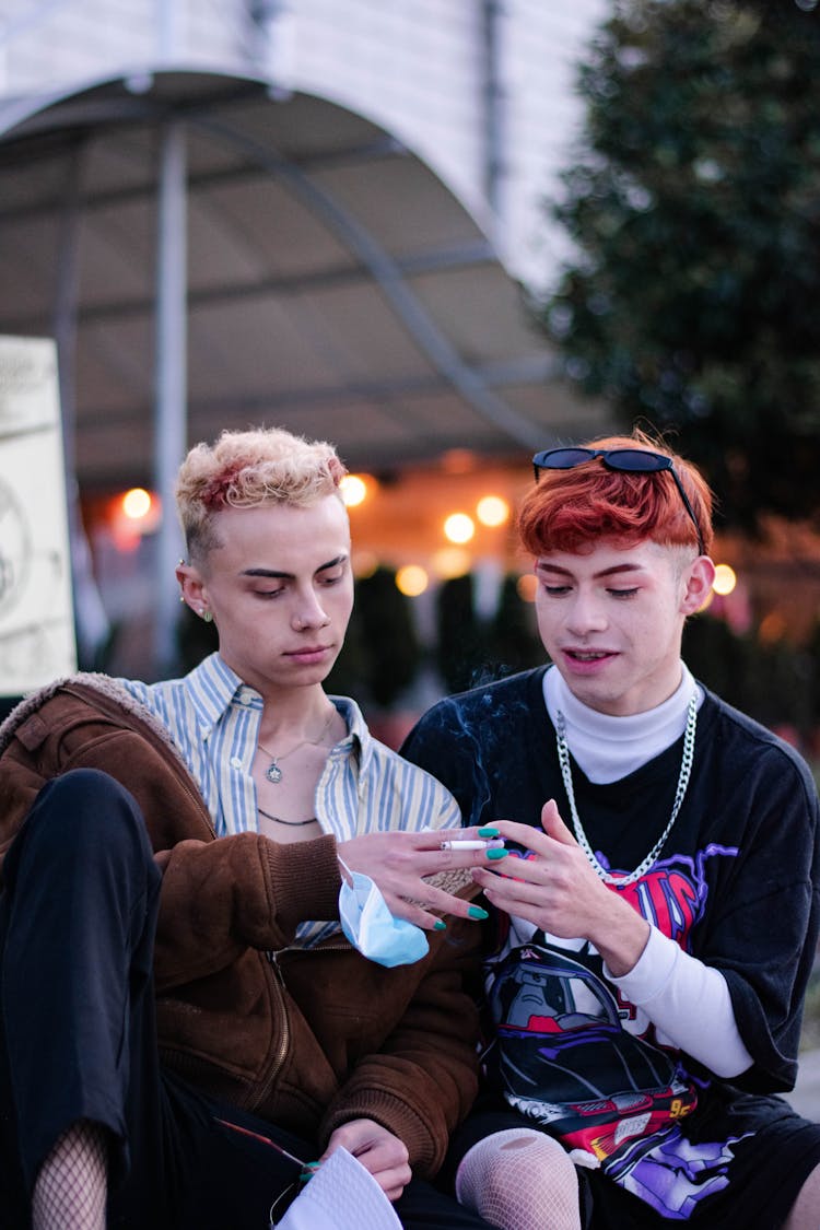 Punks Sharing Cigarette