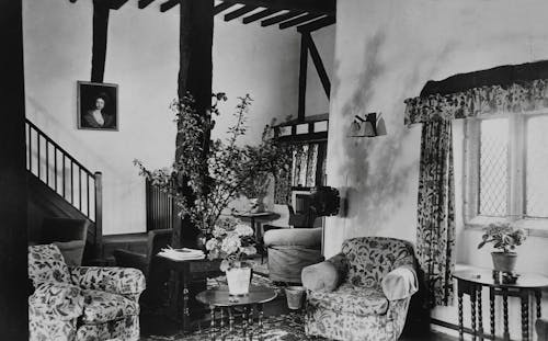 Black and White Photo of a Living Room of a Home