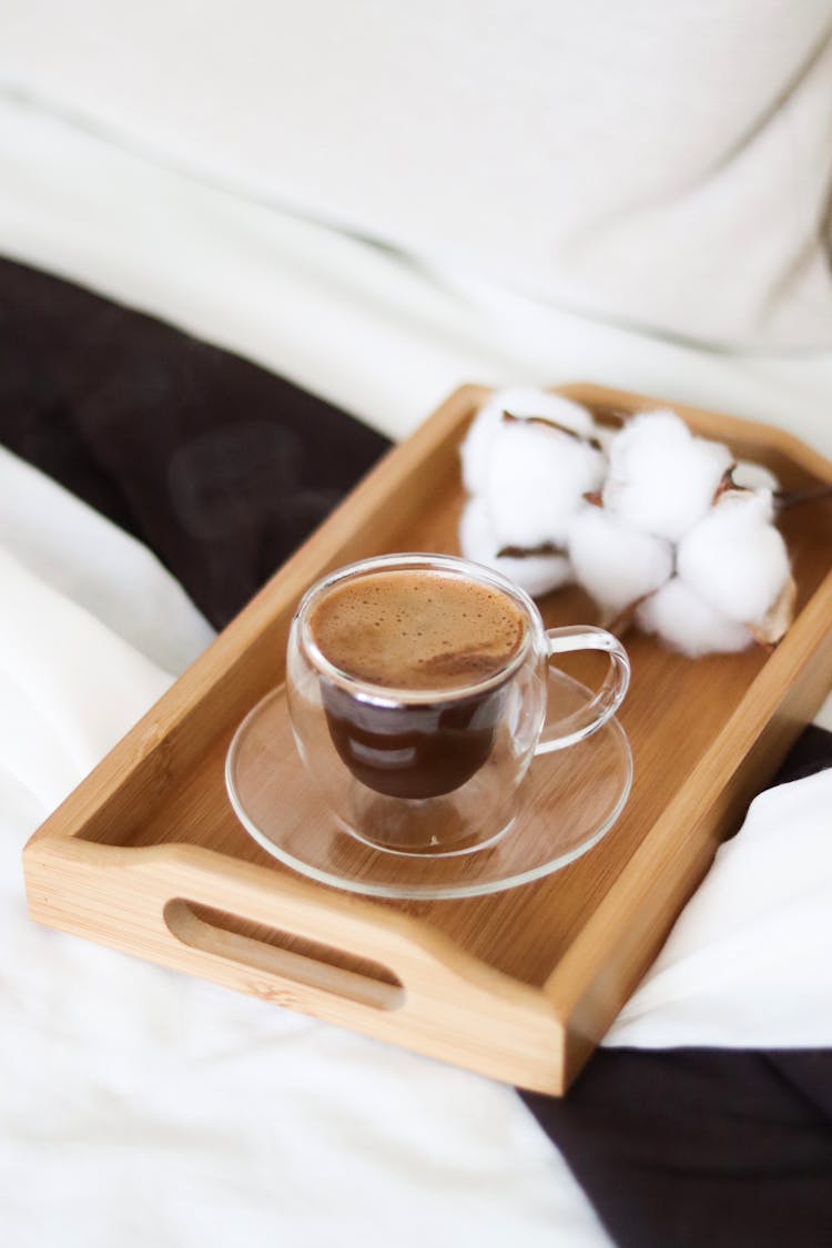 Cup Of Coffee On A Wooden Tray