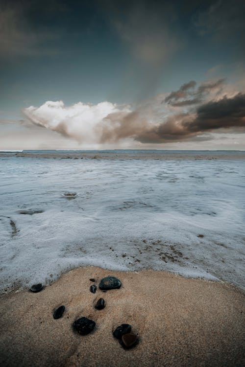 Photos gratuites de bord de mer, cailloux, écume