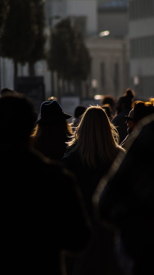 Back View of People Walking in the Street