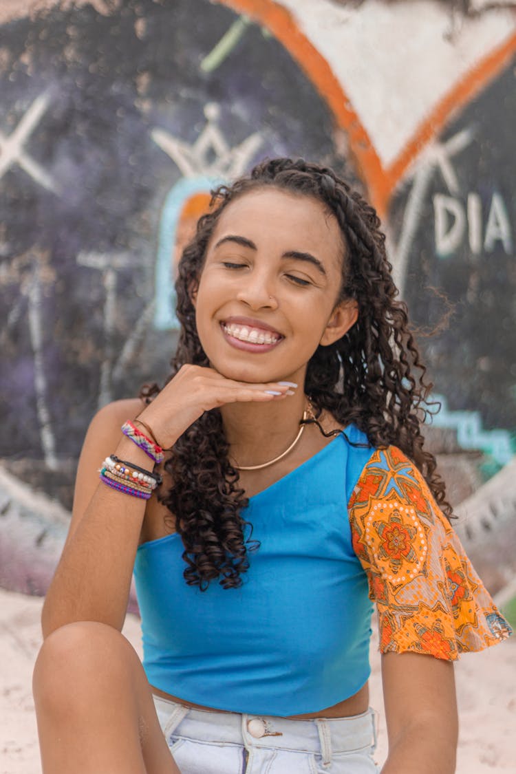 Woman In Bohemian Clothing Smiling