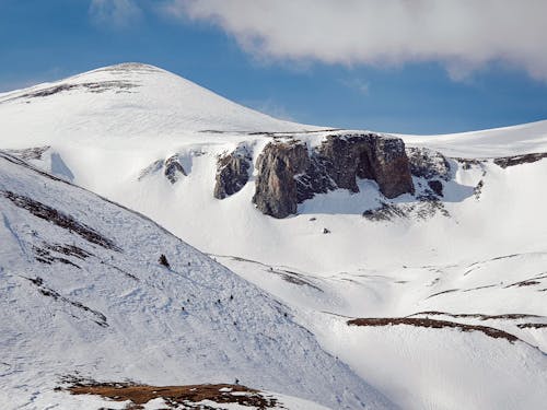 Snow Covered Mountain Under a Cloudy Sky