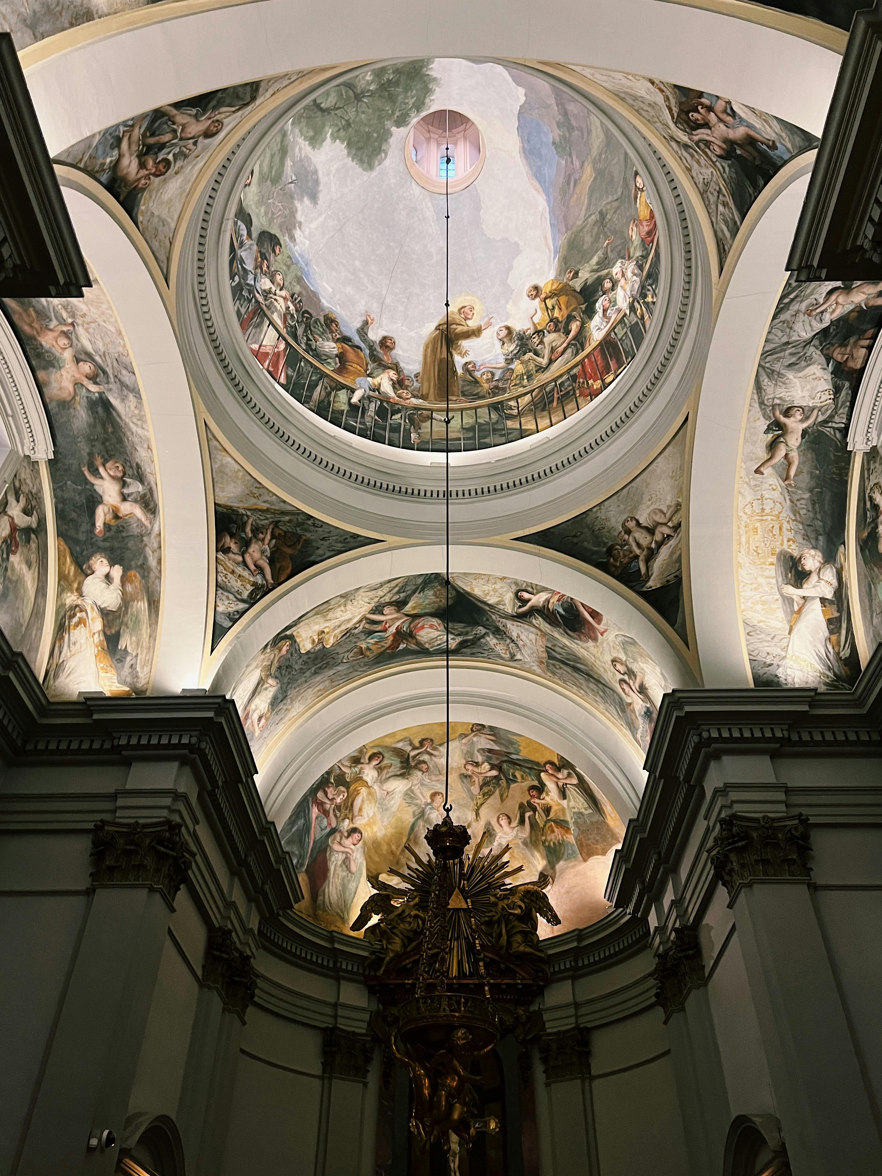 illuminated ceiling painting of a church