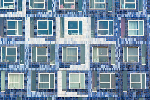 Free Blue and White Glass Windows of a Building Stock Photo