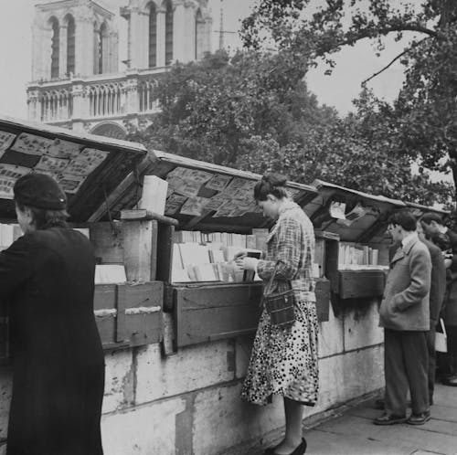 People Looking At the Books In the Street