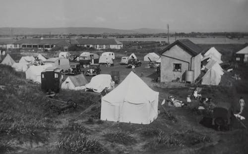 Grayscale Photo of an Old Campsite Photograph
