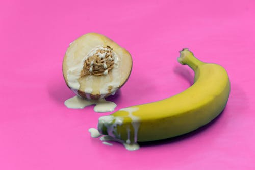 Peach and banana, vagina and penis imitation after intercourse