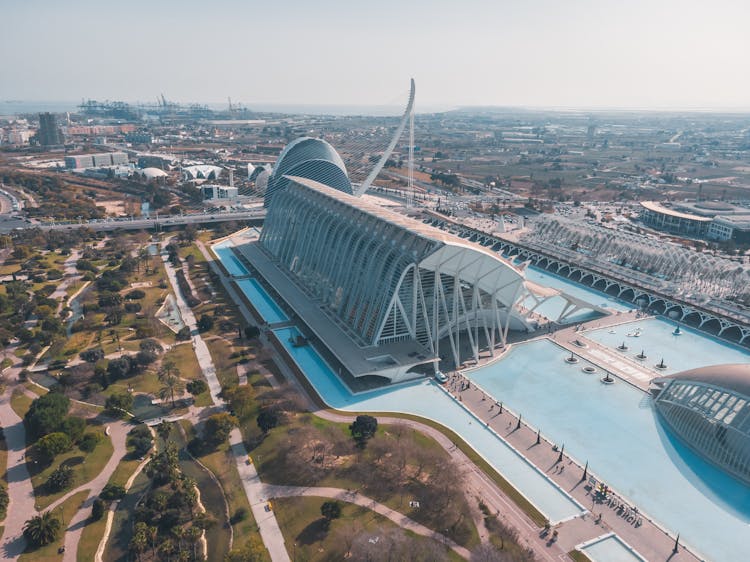 High Angle View Of Palau De Les Arts In Spain 