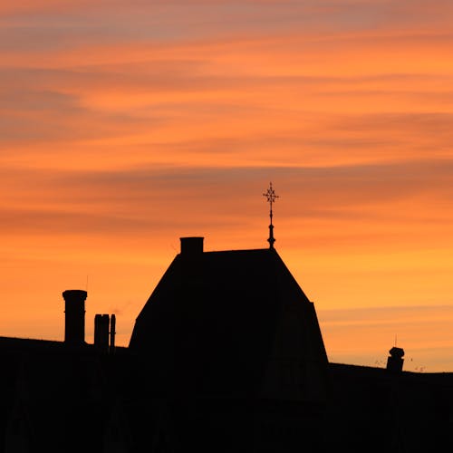 Silhouette of a Building at Sunset 