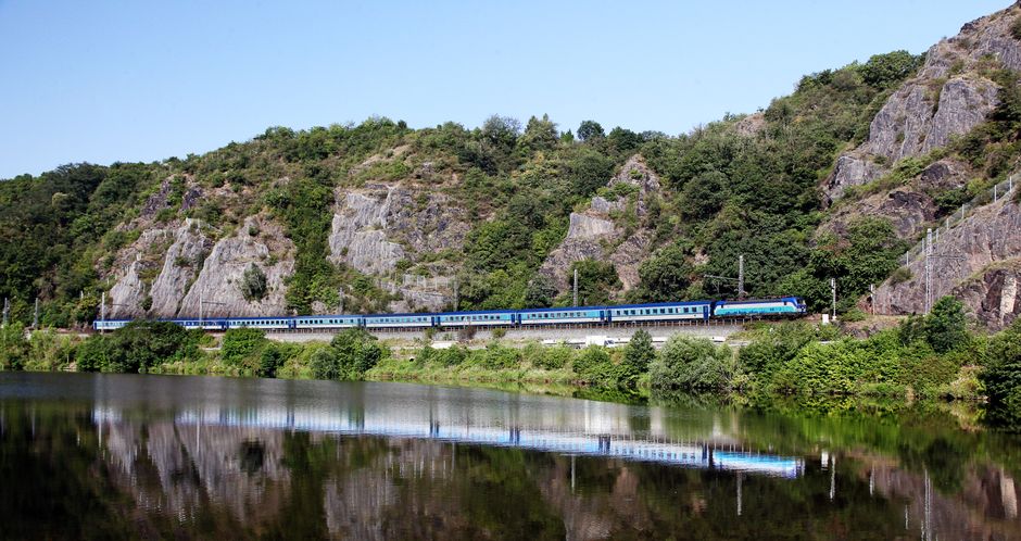 Modern TGV high-speed train at a French railway station