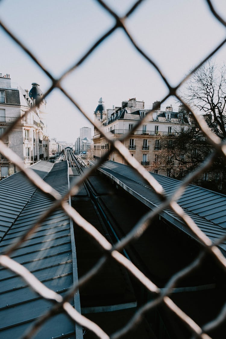 View Behind Net On Railroad Tracks