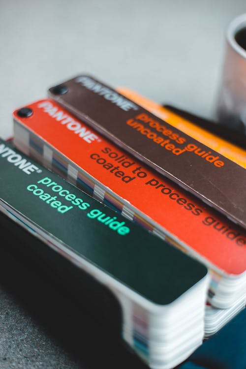 Close-up of Pantone Color Samples on Table