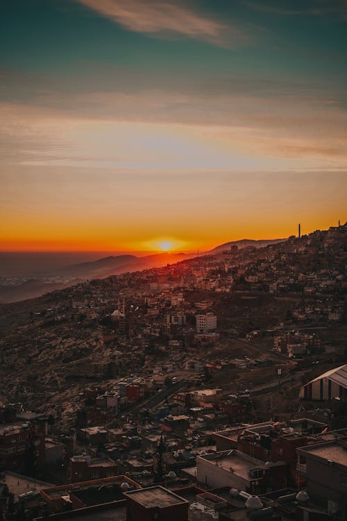 Free Buildings on the Mountain During Sunset Stock Photo