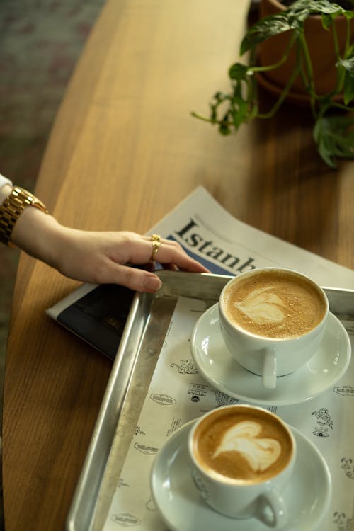 Free Two Cups of Coffee on a Table Stock Photo