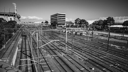 Black and White View of a Railway Station 