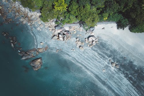 Aerial Photography of Stones on Seashore