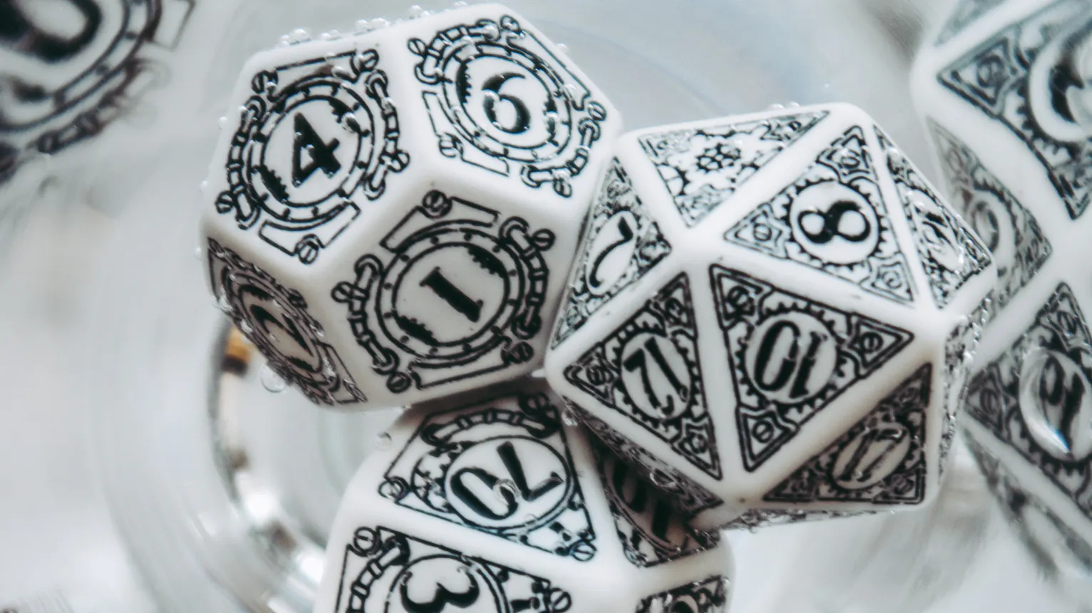 Assorted polyhedral dice on a table