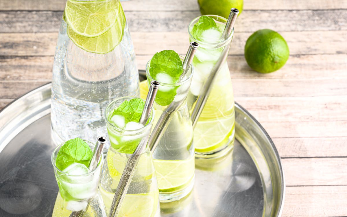 Free Lime Juice in a Glass Pitchers Stock Photo