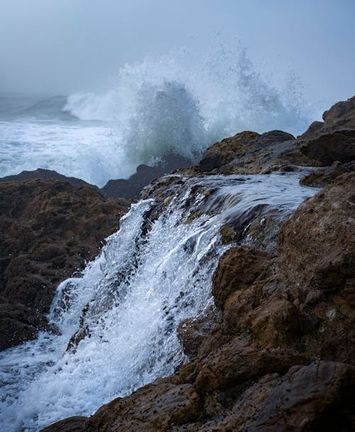 Waves Crashing on a Rocky Shore