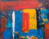 这是一幅色彩鲜艳、笔触大胆的动态抽象表现主义艺术品