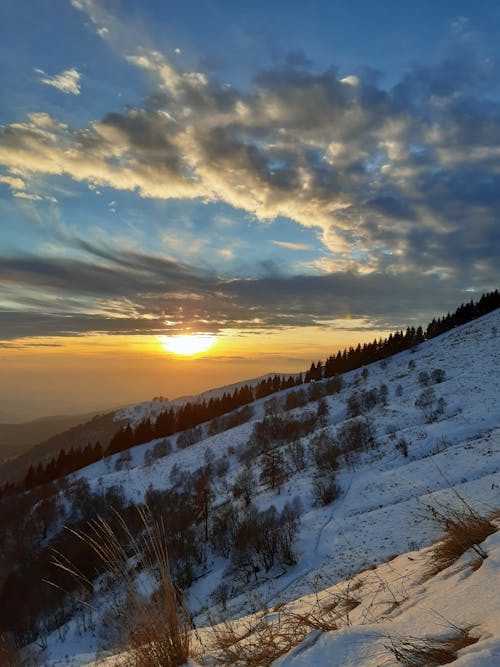 Snow Covered Mountain during Sunset