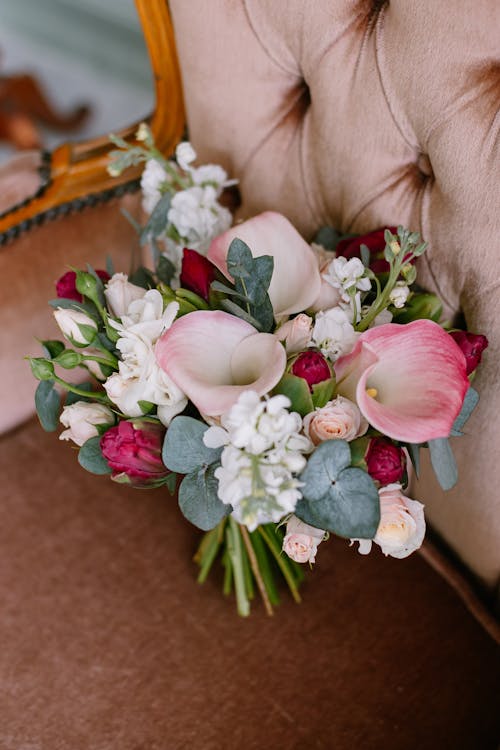 Close-up View of Bouquet on Armchair