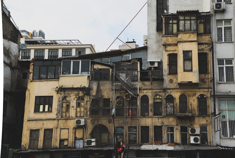 Old Apartment Buildings In Poor City Area