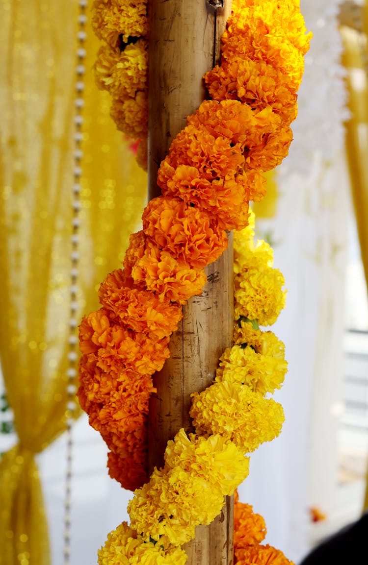 Garlands Wrapped Around A Column