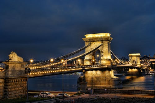 Illuminated Szechenyi Chain Bridge at Night