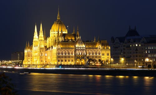 Hungarian Parliament Building under a Dark Sky