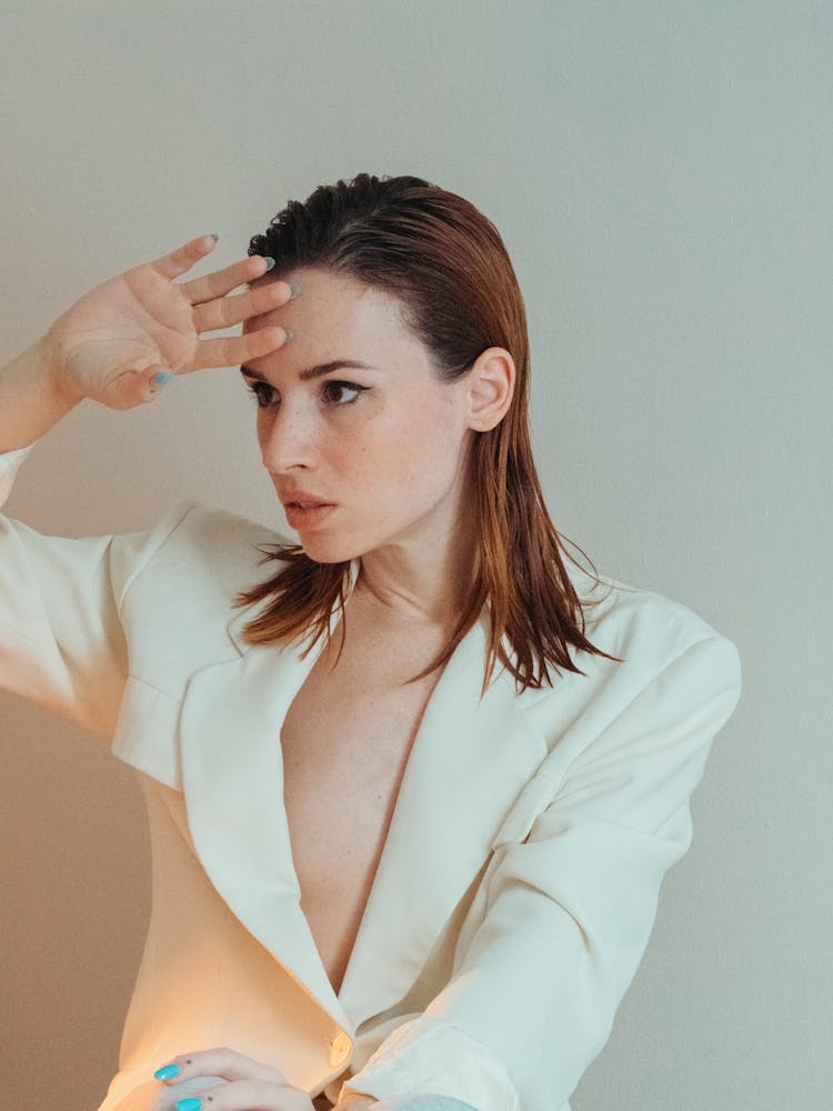 Beautiful Woman Wearing A White Blazer 