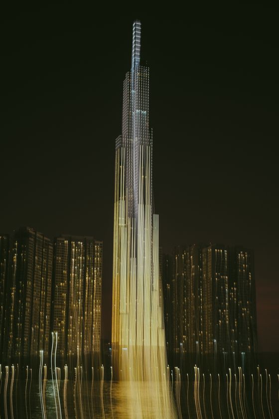 Long-exposure tower lights by Pew Nguyen on Pexels