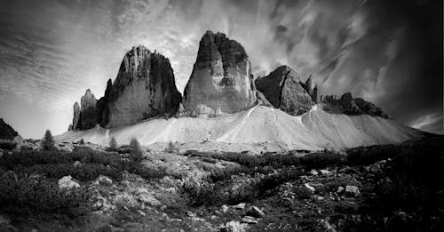 Grayscale Photo of Rocky Mountains