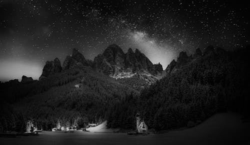 Dolomites at Night in Black and White