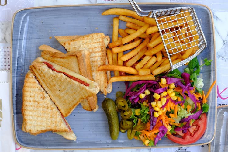 Toasts, Fries And Salad