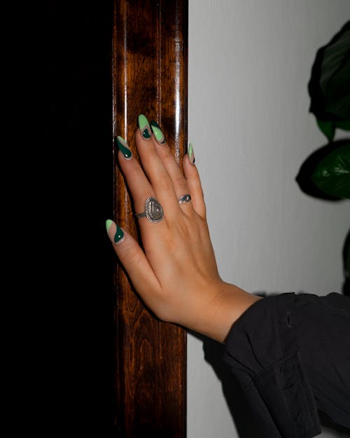 Free stock photo of detail, flash, green nails