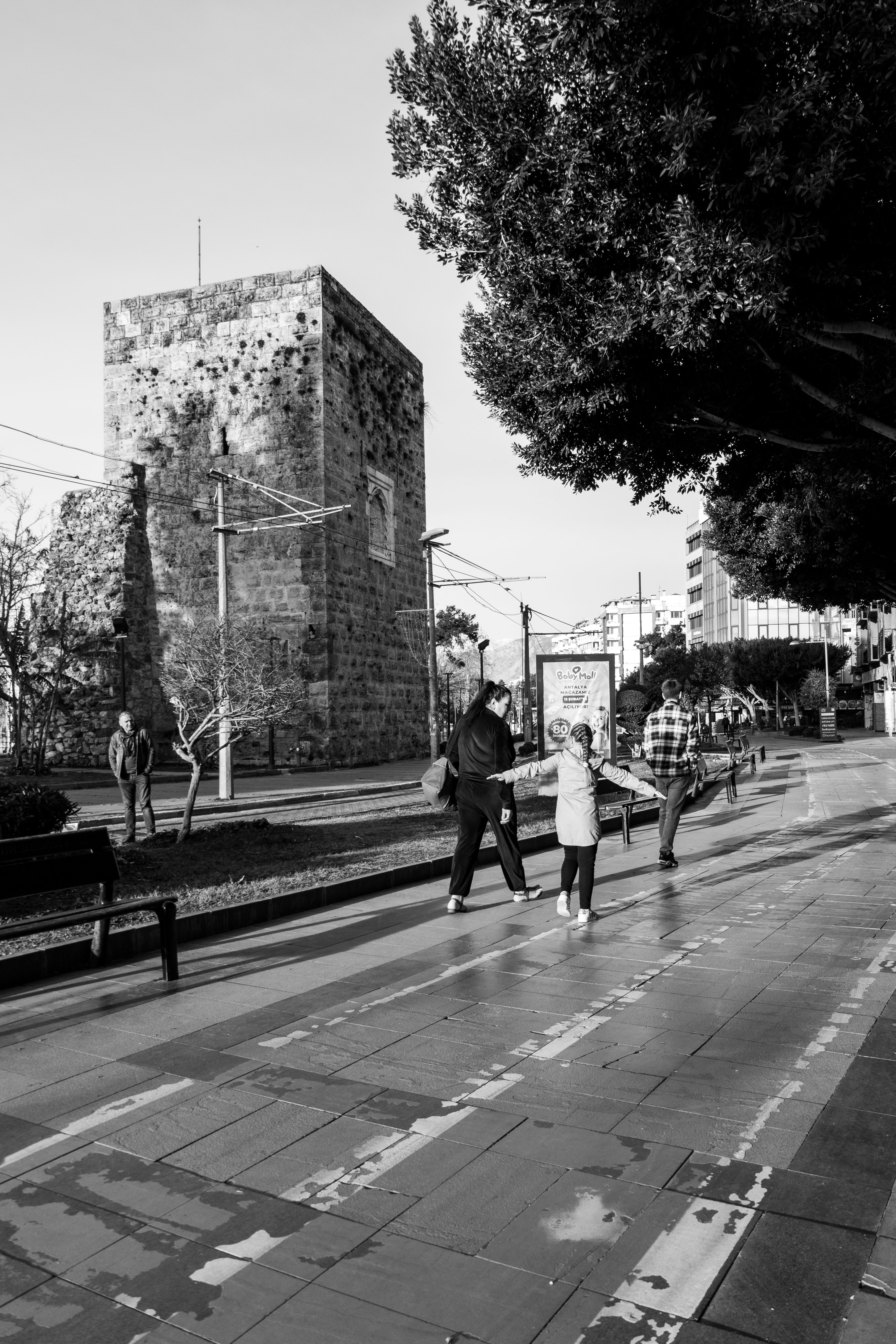 Grayscale Photo of People Walking on a Sidewalk · Free Stock Photo