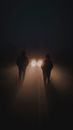 Silhouette of 2 Person Standing on Sand during Night Time