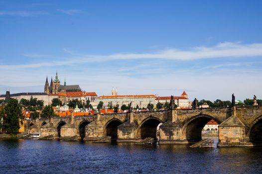 Charles Bridge at sunrise with a photographer — Prague