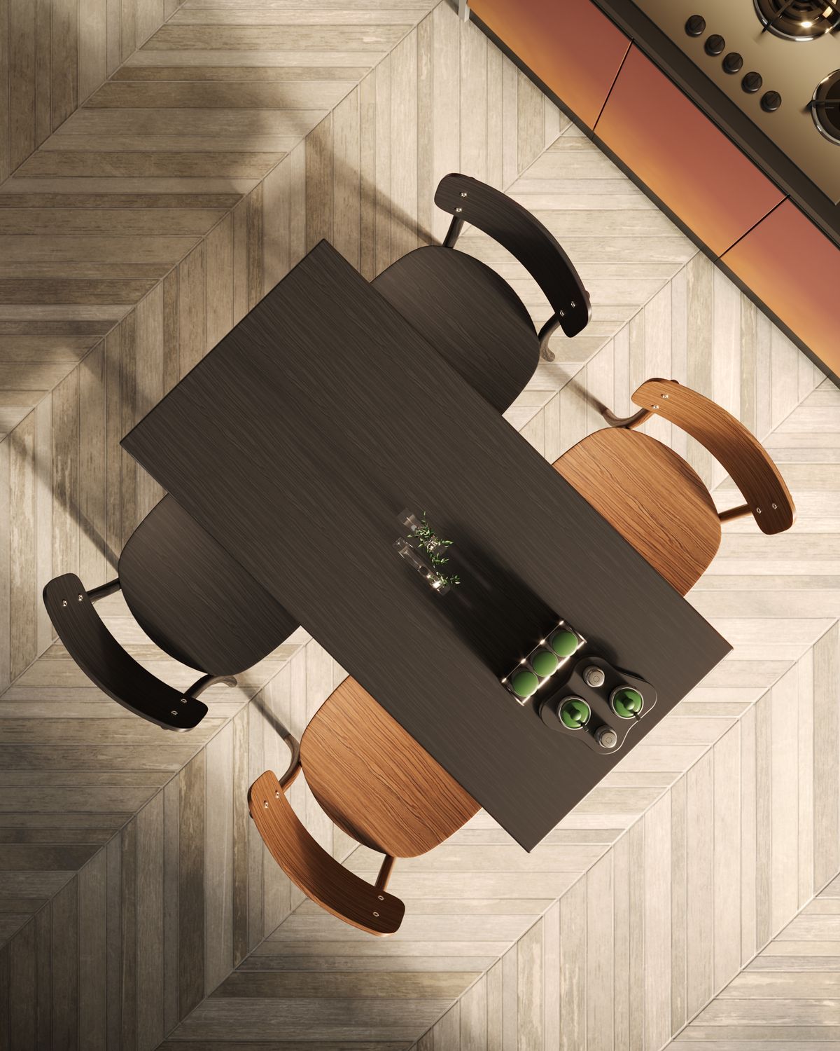 Premium wooden dining table and modern home interior