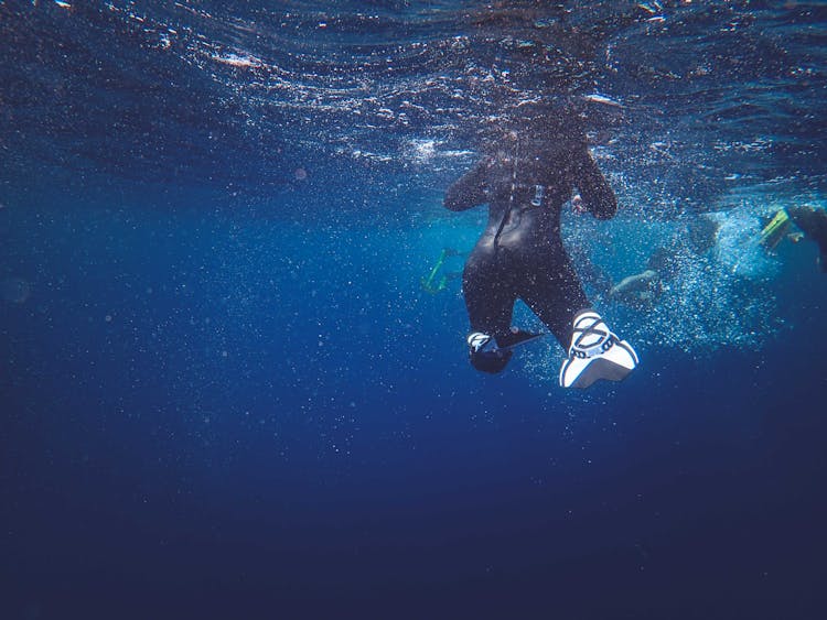 Man Diving In Water Wearing Wetsuit