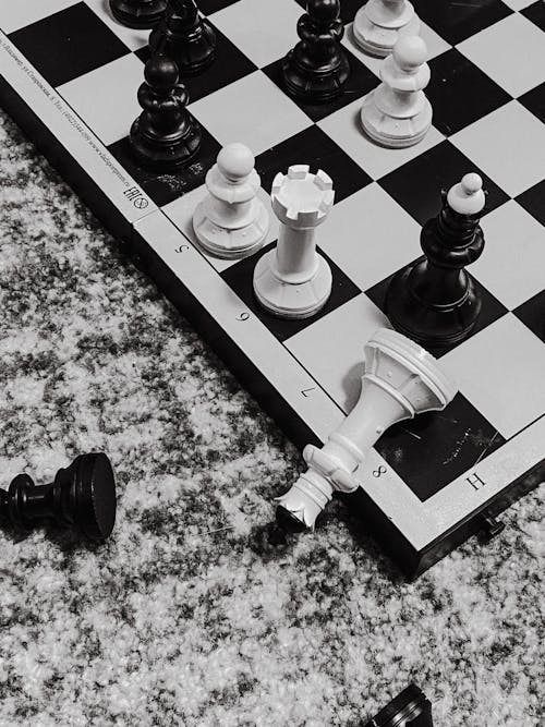 Chess Pieces in Grayscale Photography