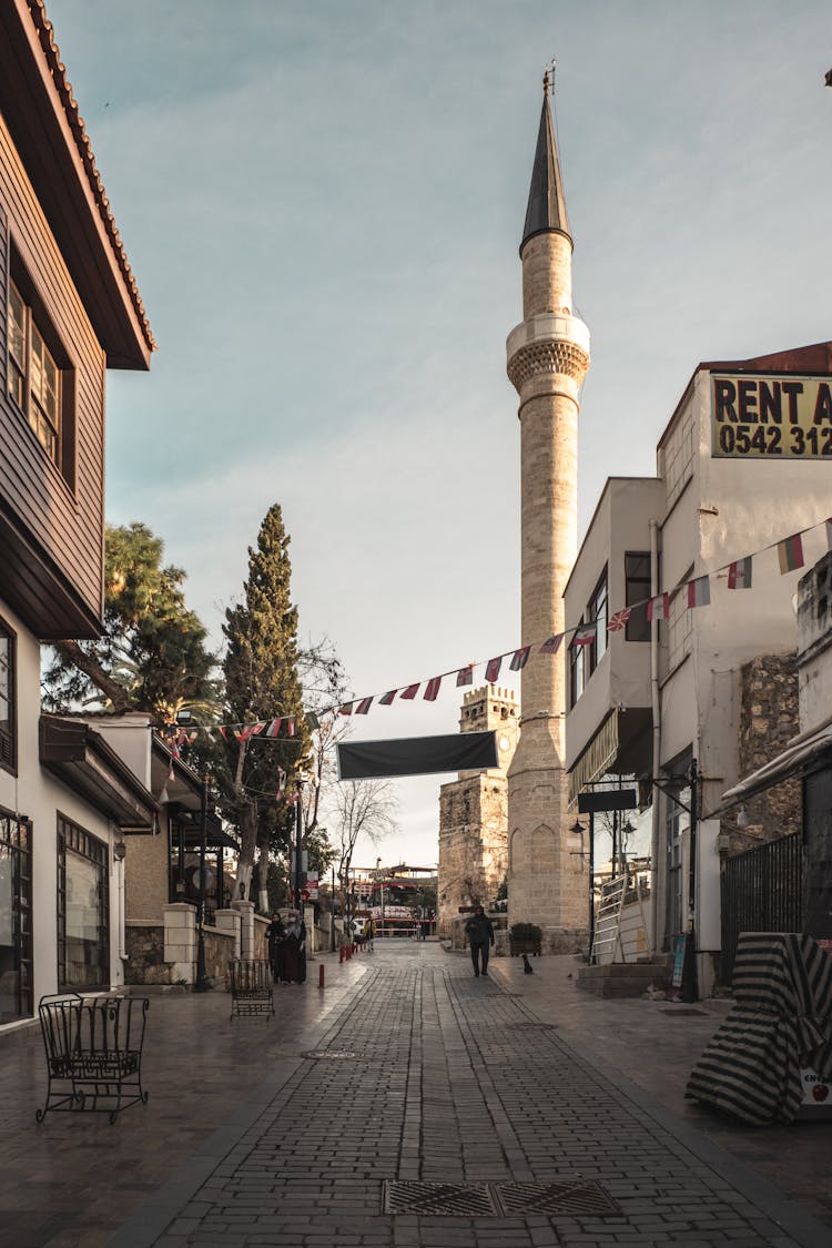 Alley And A Tower Of Mustafa Pasha Mosque In Skopje, Macedonia 