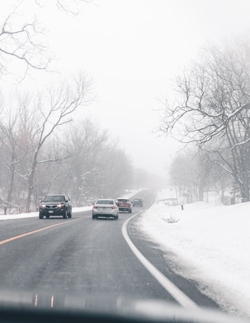 Free Cars on the Road during Winter  Stock Photo