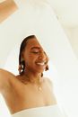 Smiling Woman in White Wedding Dress