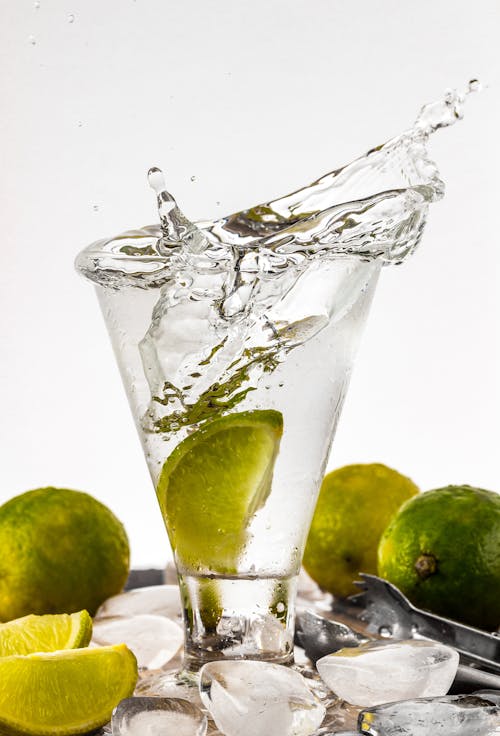 Free Water Filled Glass Cup With Sliced Lime Stock Photo