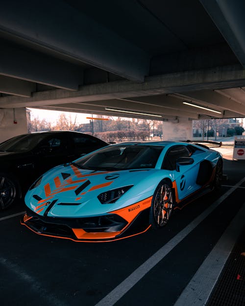 Parked Lamborghini Aventador at a Parking Garage